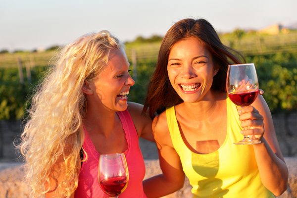 Two women wine tasting