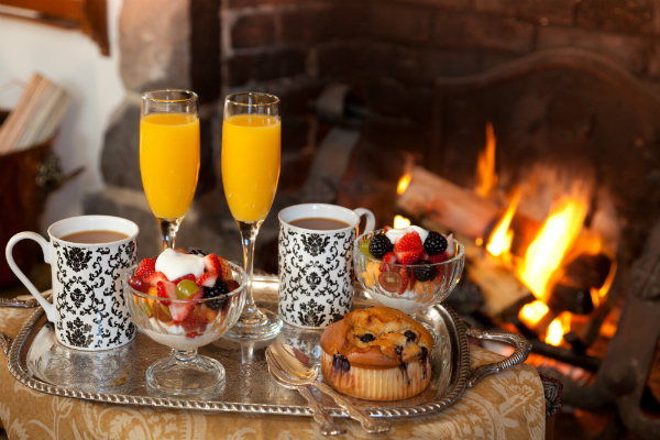 Breakfast by Fireplace